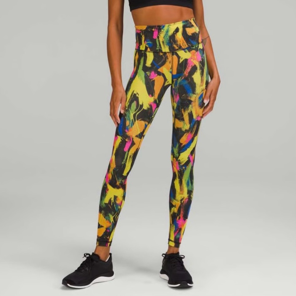 Lululemon Wunder Train HR Tight 25” Size 8 Leggings Colorful Pink Yellow Rainbow